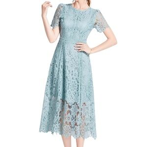 New Small Womens Flowy floral Dress Short Sleeve Round Neck Evening Blue